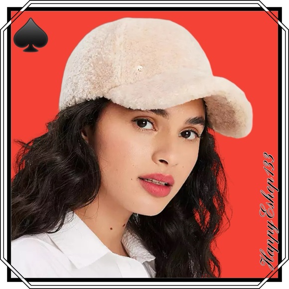 ♠️kate spade Sherpa Plush Fur Baseball Cap Light Sand Cream NWT - Picture 13 of 13